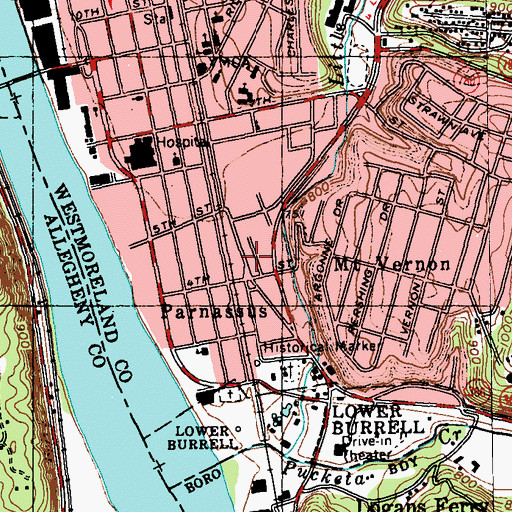 Topographic Map of New Kensington Fire Company 2, PA