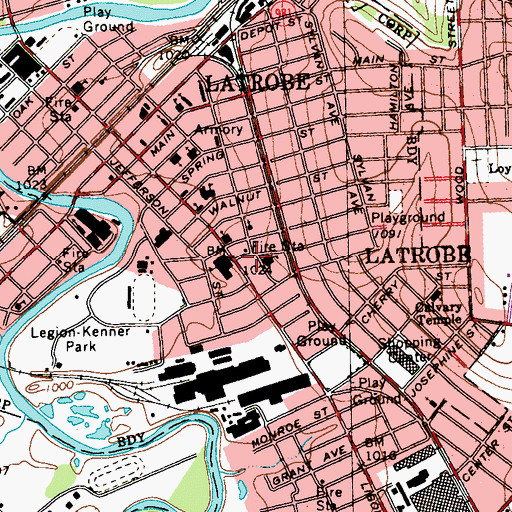 Topographic Map of Latrobe Volunteer Fire Department Freewill Hose Company 3 and 4, PA