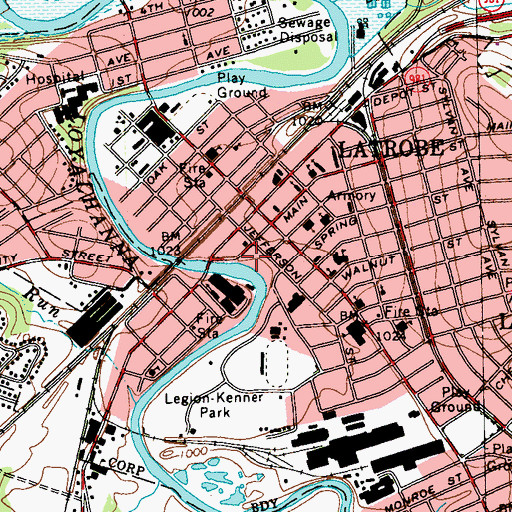 Topographic Map of Latrobe Volunteer Fire Department Hook and Ladder Company 2 Headquarters, PA