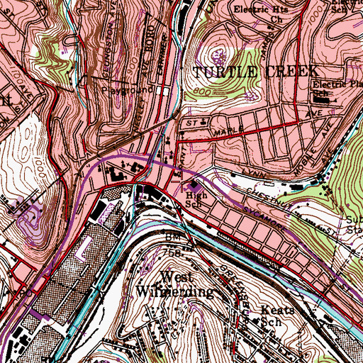 Topographic Map of Turtle Creek Volunteer Fire Department 1 Station 283, PA