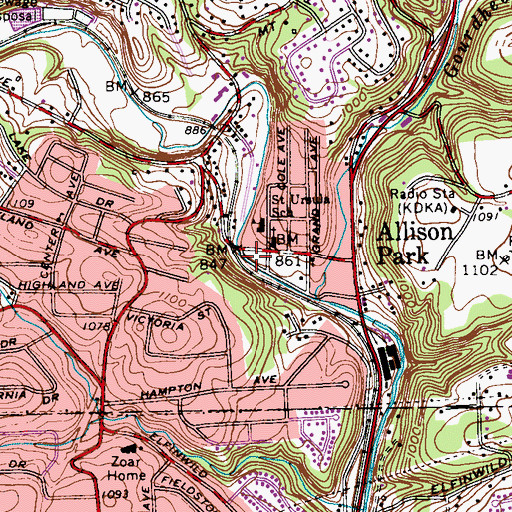 Topographic Map of Hampton Township Volunteer Fire Department 1, PA