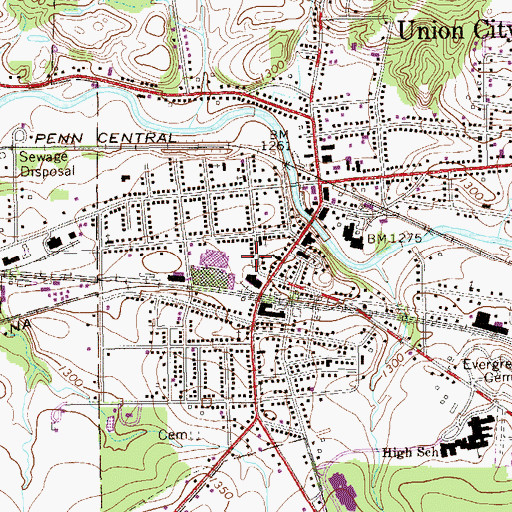 Topographic Map of Union City Volunteer Fire Department 113, PA