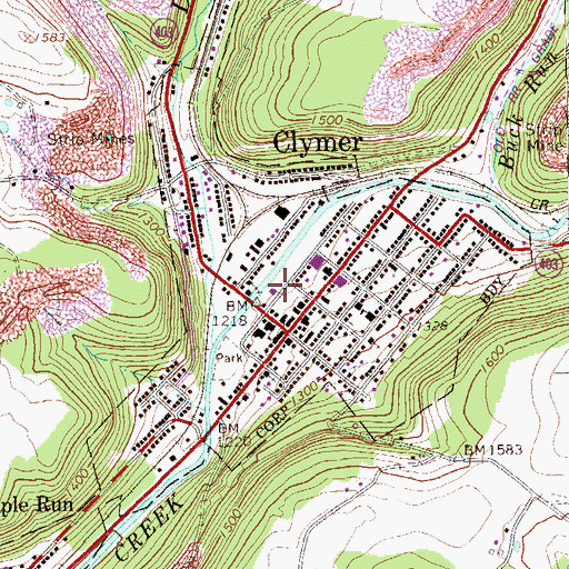 Topographic Map of Clymer Volunteer Fire Department Station 150, PA