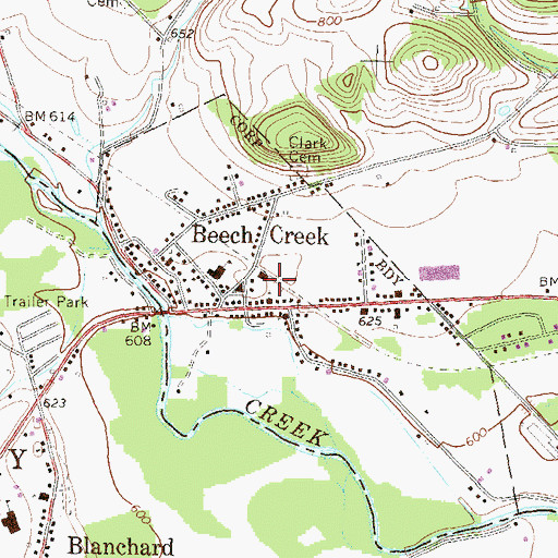 Topographic Map of Beech Creek Blanchard Fire Company Station 9, PA
