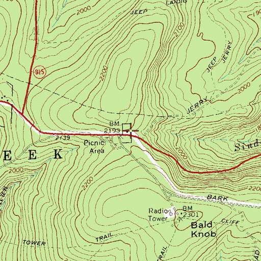 Topographic Map of Pennsylvania Conservation and Natural Resources District 2 Buchanan Sideling Hill Trail, PA