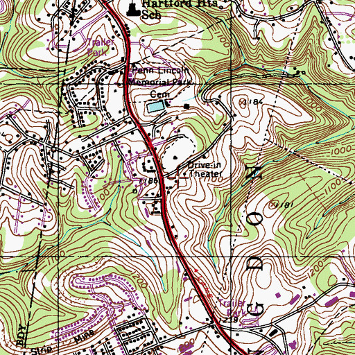 Topographic Map of Hartford Heights Volunteer Fire Department, PA