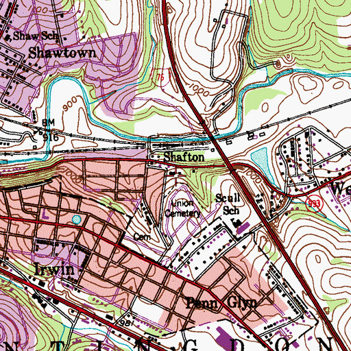 Topographic Map of Shafton Volunteer Fire Company, PA