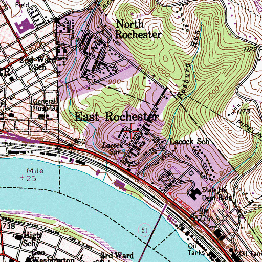 Topographic Map of East Rochester Volunteer Fire Department Station 25, PA