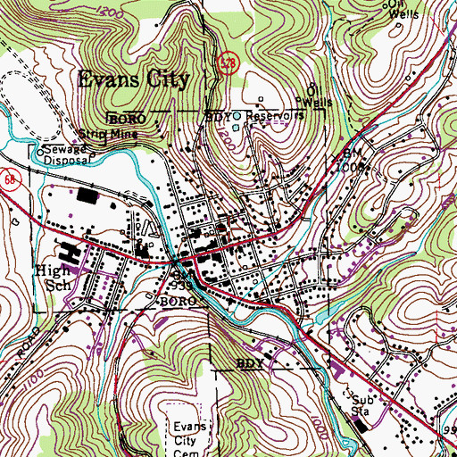 Topographic Map of Evans City Area Volunteer Fire Department - Station 20, PA