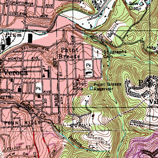 Topographic Map of Point Breeze Volunteer Fire Department 4 Station 224, PA