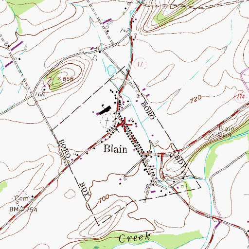 Topographic Map of Blain Fire Company / Blain Ambulance Association, PA