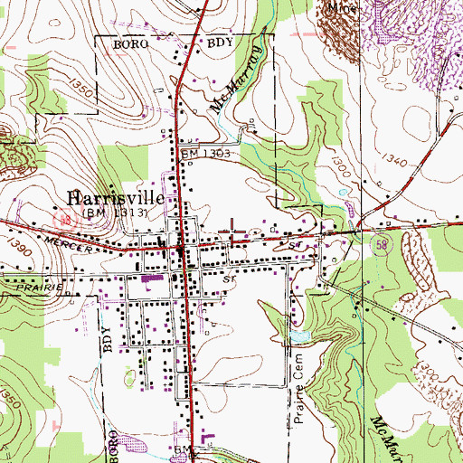 Topographic Map of Harrisville Volunteer Fire Company Station 34, PA