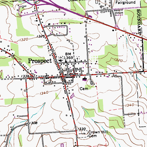 Topographic Map of Prospect Borough - Franklin Township Volunteer Fire Department Station 13, PA