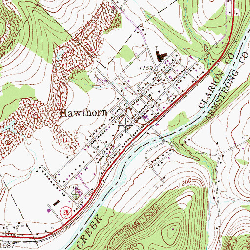 Topographic Map of Hawthorn Area Volunteer Fire Department Station 560, PA