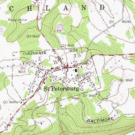 Topographic Map of Saint Petersburg Volunteer Fire Company Station 650, PA