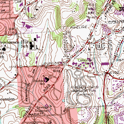 Topographic Map of Peebles District Volunteer Fire Company Station 188, PA