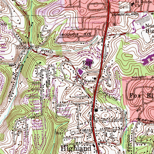 Topographic Map of Highland Volunteer Fire Department Station 186, PA
