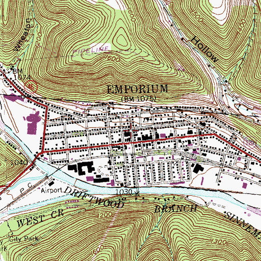 Topographic Map of Emporium Fire Department Station 14, PA