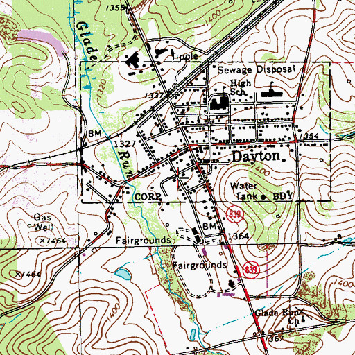 Topographic Map of Dayton District Volunteer Fire Company Station 30, PA