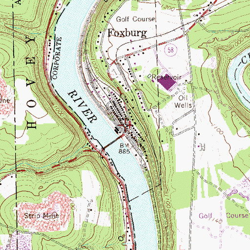 Topographic Map of Foxburg Volunteer Fire Department Station 550, PA