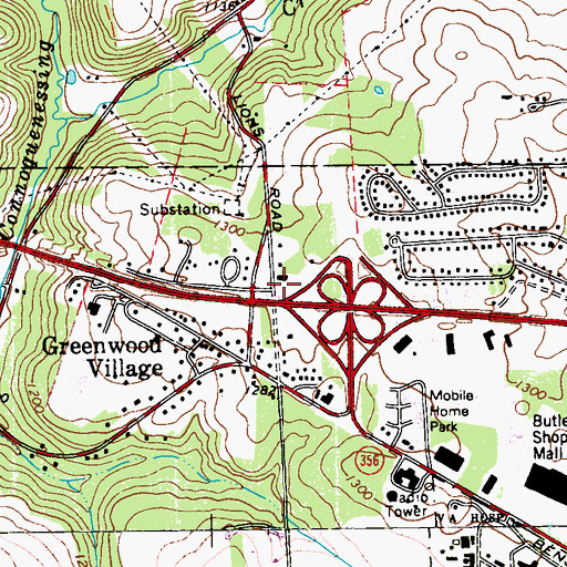 Topographic Map of Greenwood Village Volunteer Fire Department Station 5, PA