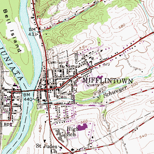 Topographic Map of Juniata County Wildland Firefighters, PA