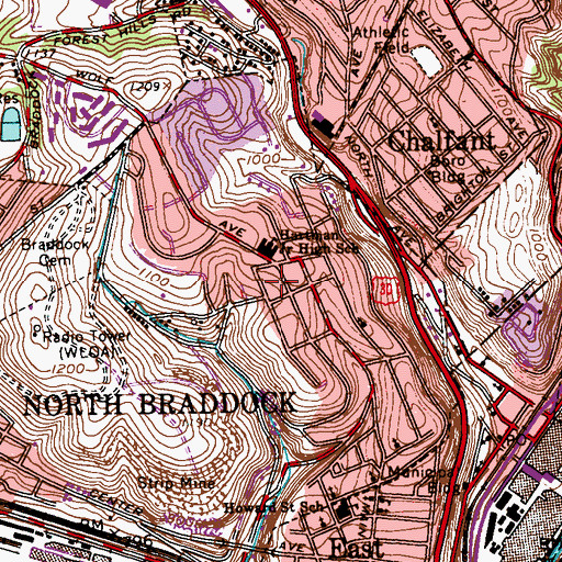 Topographic Map of North Braddock Volunteer Fire Department Company 1 Station 208, PA