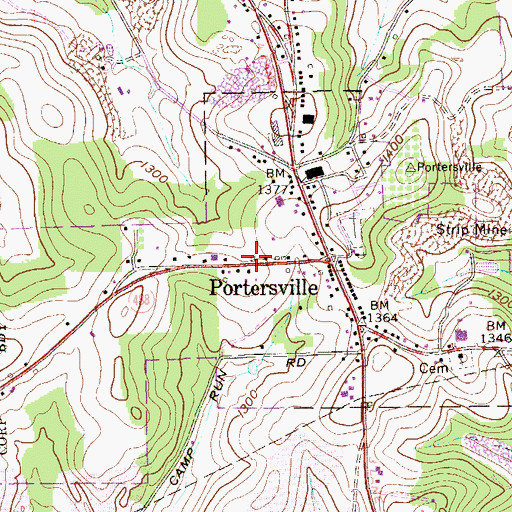 Topographic Map of Portersville - Muddy Creek Volunteer Fire Department Station 24, PA
