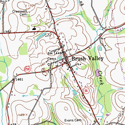 Topographic Map of Brush Valley Volunteer Fire Department Station 230, PA