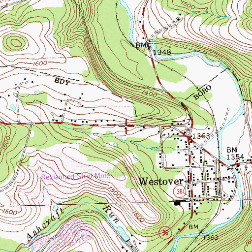 Topographic Map of Westover Area Volunteer Fire Company Station 45, PA
