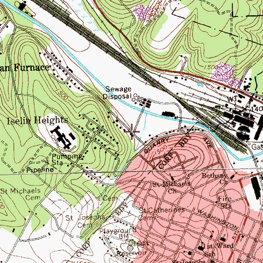 Topographic Map of Adrian Sandy Fire Company Station 38, PA