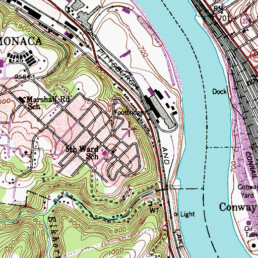 Topographic Map of Monaca Volunteer Fire Department Station 58, PA