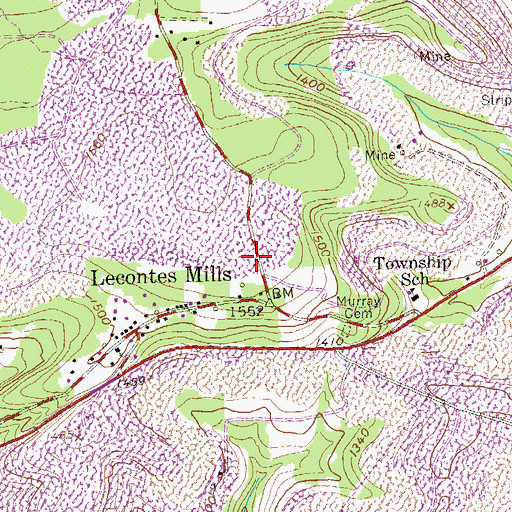 Topographic Map of Lecontes Mills Volunteer Fire Company Station 21, PA