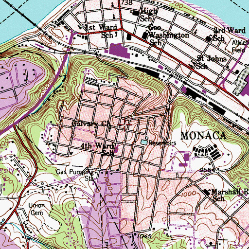 Topographic Map of Monaca Volunteer Fire Department Station 57, PA