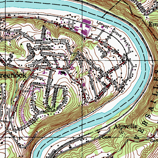Topographic Map of Greenock Volunteer Fire Company Station 144, PA