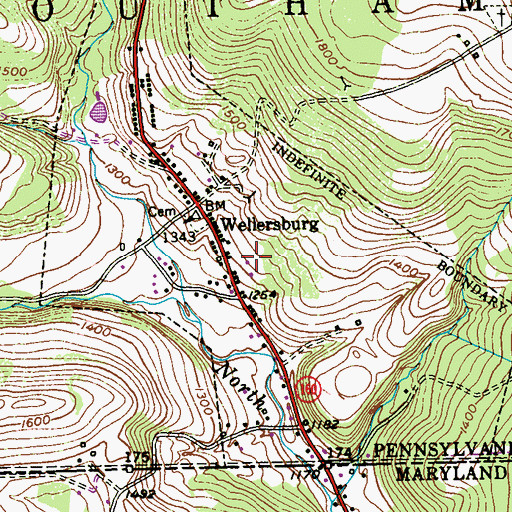 Topographic Map of Wellersburg District Volunteer Fire Company - Station 630, PA