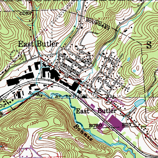 Topographic Map of East Butler Volunteer Fire Department Station 9, PA