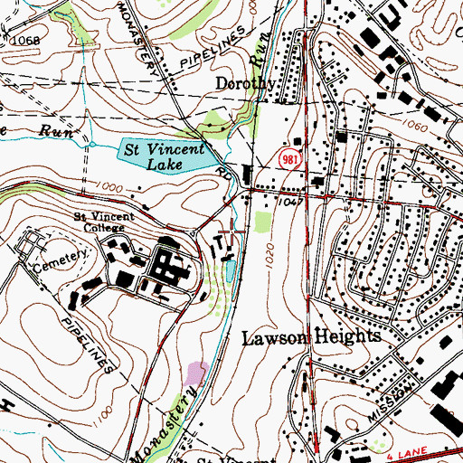 Topographic Map of Saint Vincent College Volunteer Fire Department, PA