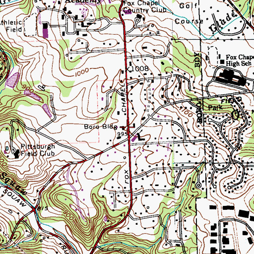 Topographic Map of Fox Chapel Volunteer Fire Department Station 157, PA