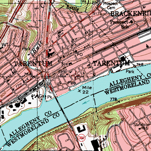 Topographic Map of Eureka Hose Company 2 Station 281, PA