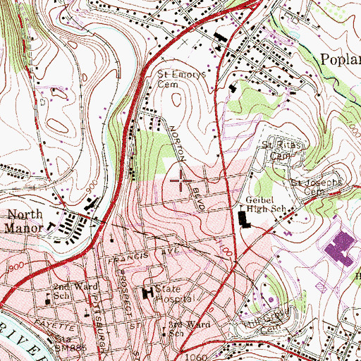 Topographic Map of Connellsville Township Volunteer Fire Department Station 7, PA