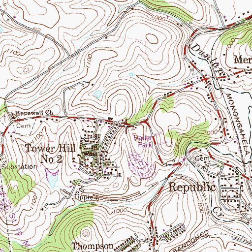 Topographic Map of Tower Hill Number 2 Volunteer Fire Department Station 39, PA