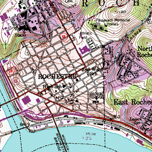 Topographic Map of Rochester Volunteer Fire Department Station 20, PA