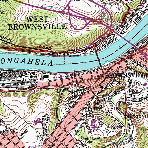 Topographic Map of South Brownsville Volunteer Fire Company 1 Station 6, PA