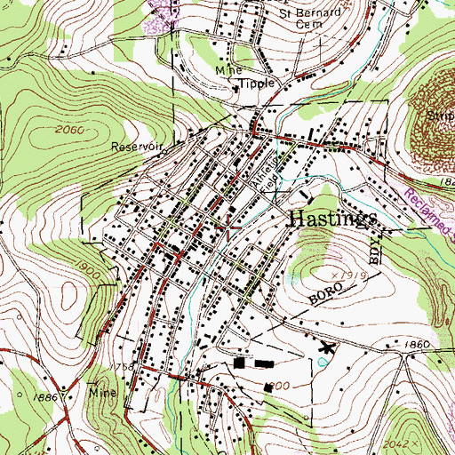 Topographic Map of Hastings Volunteer Fire Company Station 55, PA