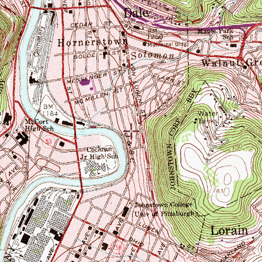 Topographic Map of Johnstown Fire Department East End Station 36 - 3, PA