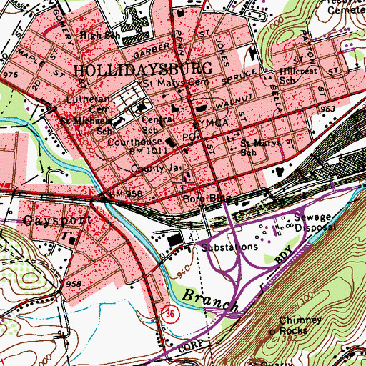 Topographic Map of Phoenix Steam Fire Engine Company Station 10, PA