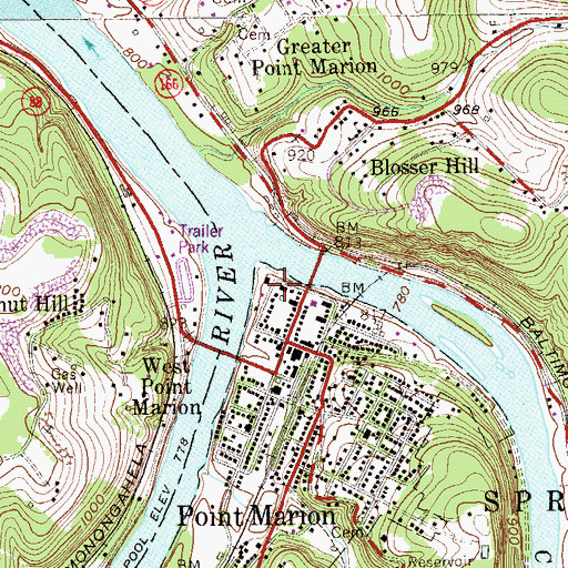 Topographic Map of Point Marion Volunteer Fire Department Station 33, PA