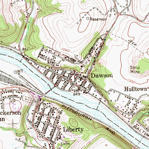 Topographic Map of Dawson Volunteer Fire Company Station 11, PA