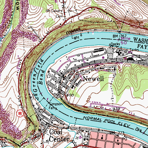 Topographic Map of Newell Volunteer Fire Company Station 30, PA
